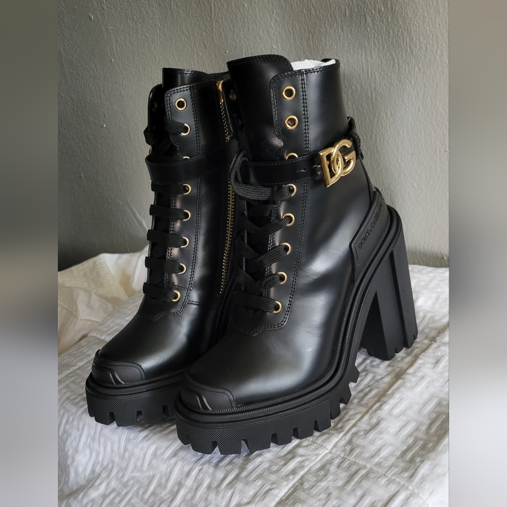 Dolce & Gabbana, 6.5, Black Military Boots